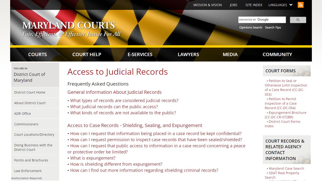 Access to Judicial Records | Maryland Courts